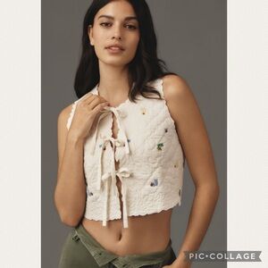 :Price Firm: Anthropologie Embroidered Quilted Vest in Ivory
